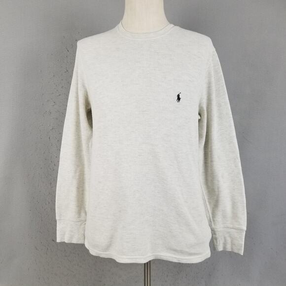 Polo Ralph Lauren Shirt Mens Large Gray Waffle Knit Thermal Sleepwear Crewneck - Picture 1 of 14
